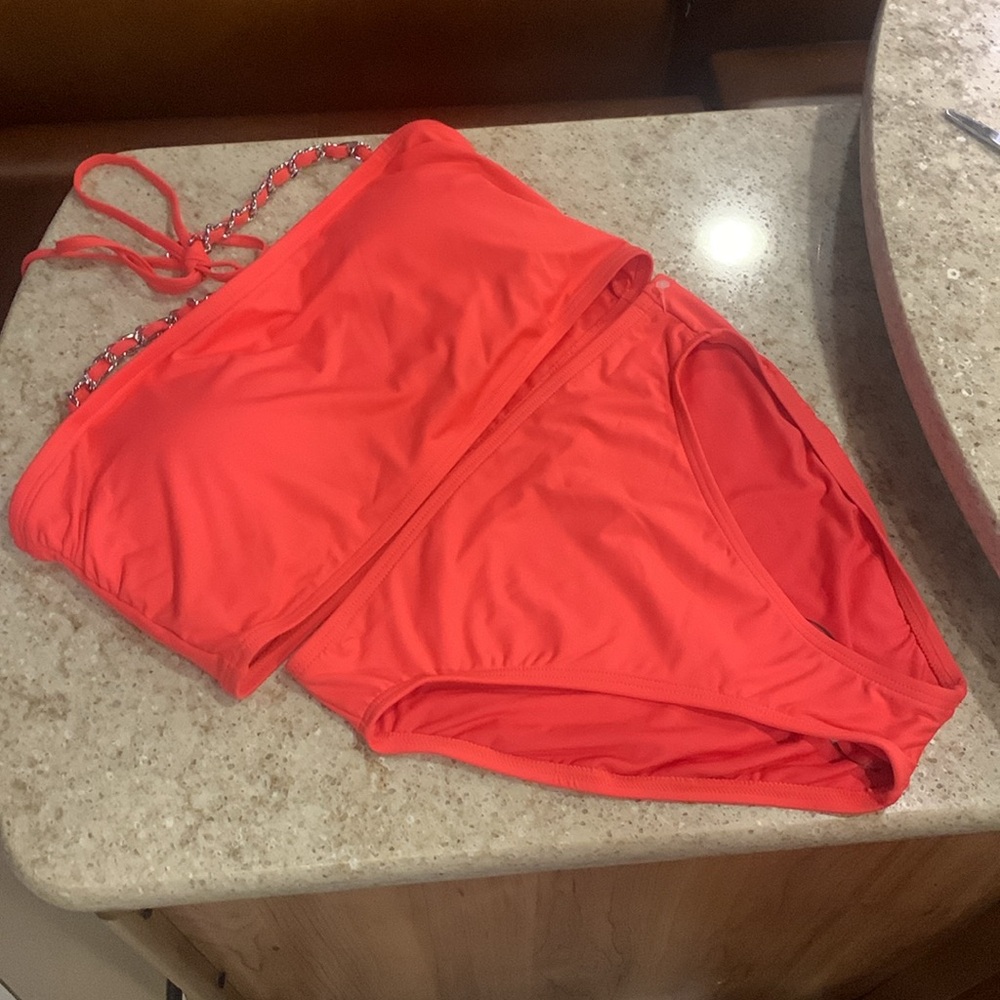 NWOT MICHAEL Michael Kors Chain-Trim Halter Longline Bikini Size Medium